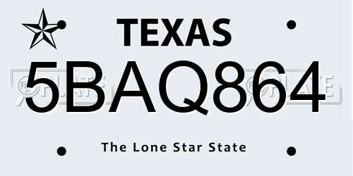5BAQ864 Texas License Plate