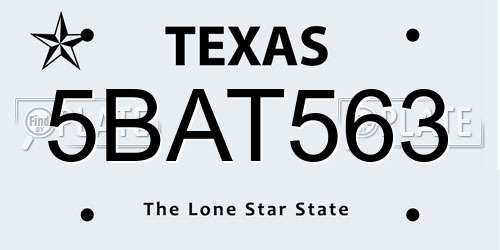 5BAT563 Texas License Plate