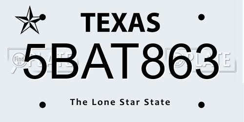 5BAT863 Texas License Plate