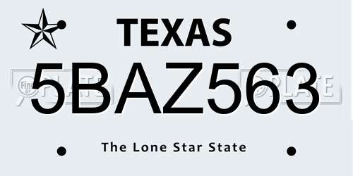 5BAZ563 Texas License Plate