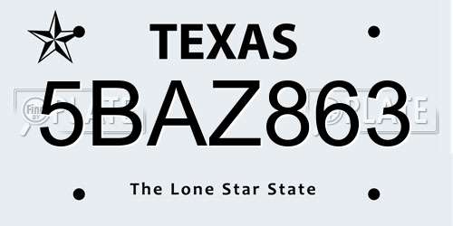 5BAZ863 Texas License Plate