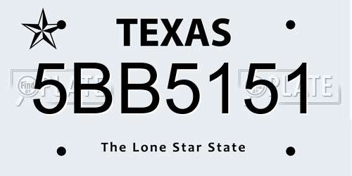 5BB5151 Texas License Plate