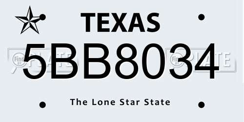 5BB8034 Texas License Plate