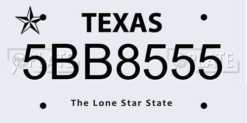 5BB8555 Texas License Plate
