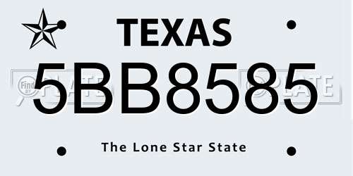 5BB8585 Texas License Plate