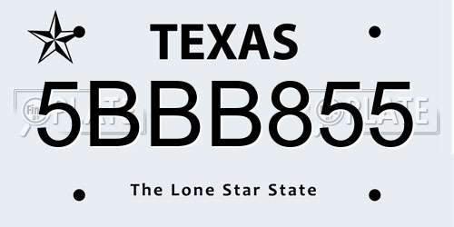 5BBB855 Texas License Plate