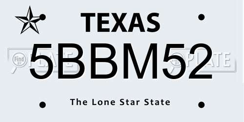 5BBM52 Texas License Plate
