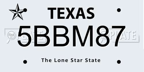 5BBM87 Texas License Plate