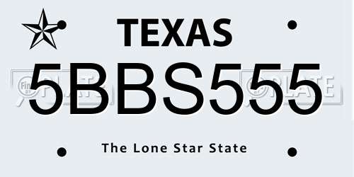 5BBS555 Texas License Plate