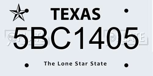 5BC1405 Texas License Plate