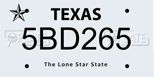 5BD265 Texas License Plate