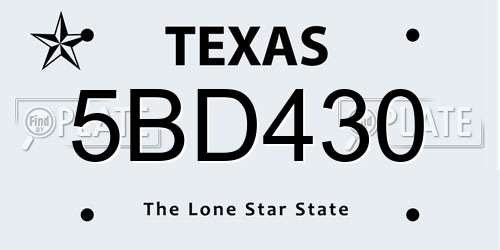 5BD430 Texas License Plate