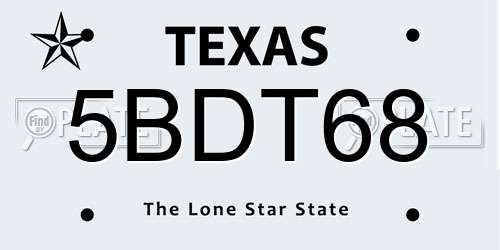 5BDT68 Texas License Plate