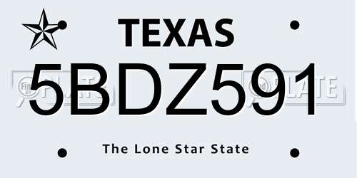 5BDZ591 Texas License Plate