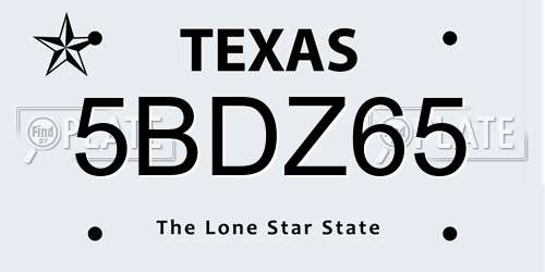 5BDZ65 Texas License Plate