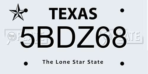 5BDZ68 Texas License Plate