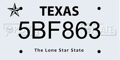 5BF863 Texas License Plate