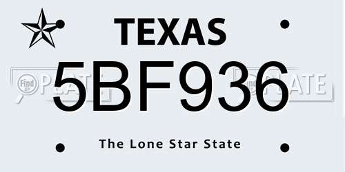 5BF936 Texas License Plate