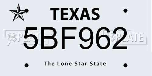 5BF962 Texas License Plate