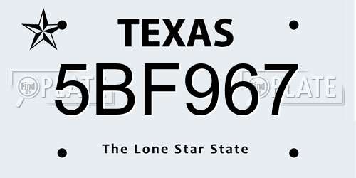 5BF967 Texas License Plate