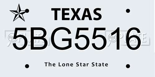 5BG5516 Texas License Plate