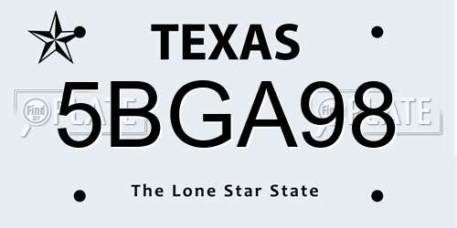 5BGA98 Texas License Plate