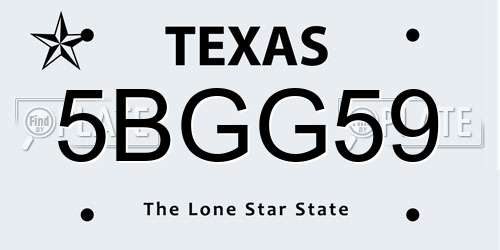5BGG59 Texas License Plate