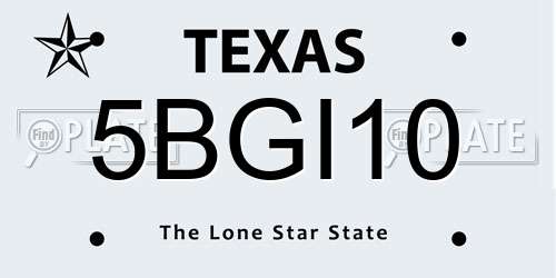 5BGI10 Texas License Plate