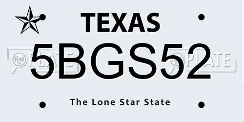 5BGS52 Texas License Plate
