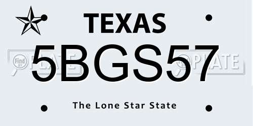 5BGS57 Texas License Plate