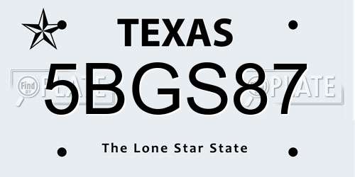 5BGS87 Texas License Plate