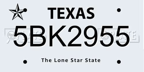 5BK2955 Texas License Plate