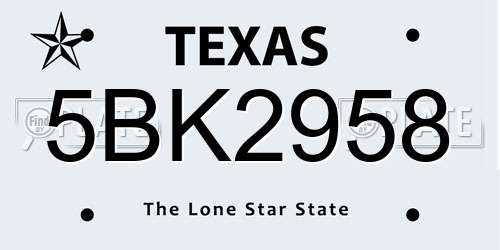 5BK2958 Texas License Plate