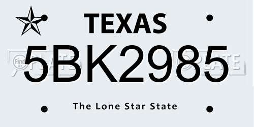 5BK2985 Texas License Plate