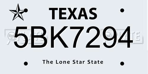 5BK7294 Texas License Plate