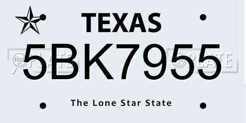 5BK7955 Texas License Plate