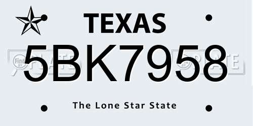 5BK7958 Texas License Plate