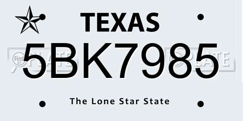 5BK7985 Texas License Plate