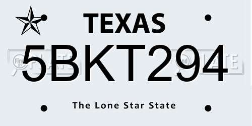 5BKT294 Texas License Plate