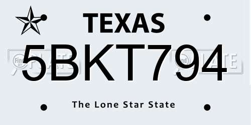 5BKT794 Texas License Plate