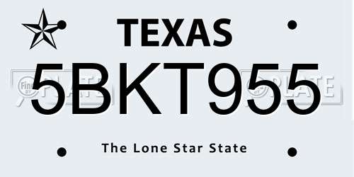 5BKT955 Texas License Plate