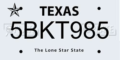 5BKT985 Texas License Plate