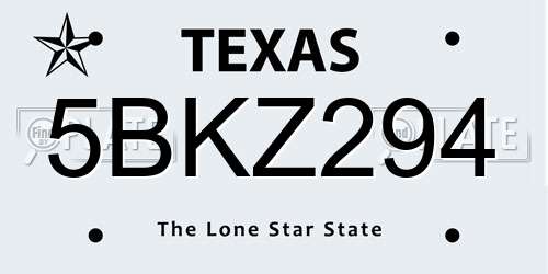 5BKZ294 Texas License Plate