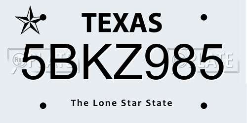 5BKZ985 Texas License Plate