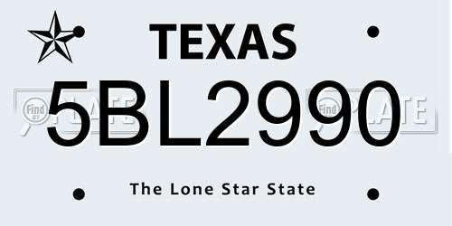 5BL2990 Texas License Plate