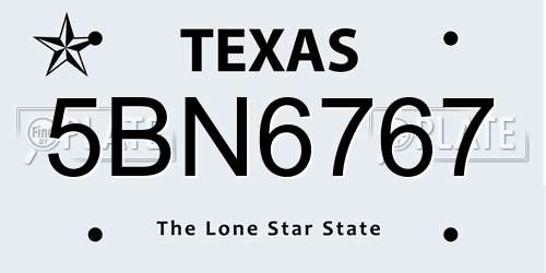 5BN6767 Texas License Plate