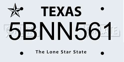 5BNN561 Texas License Plate