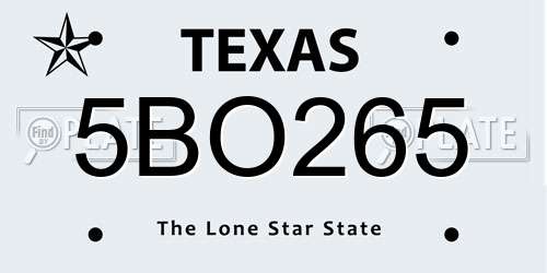 5BO265 Texas License Plate