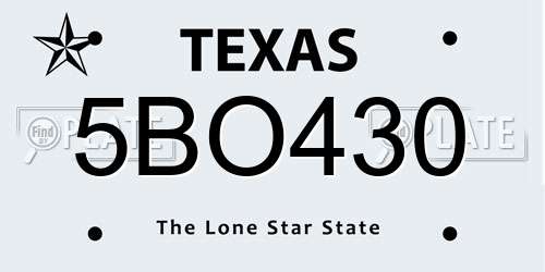 5BO430 Texas License Plate