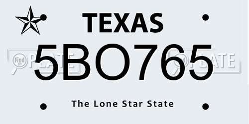5BO765 Texas License Plate